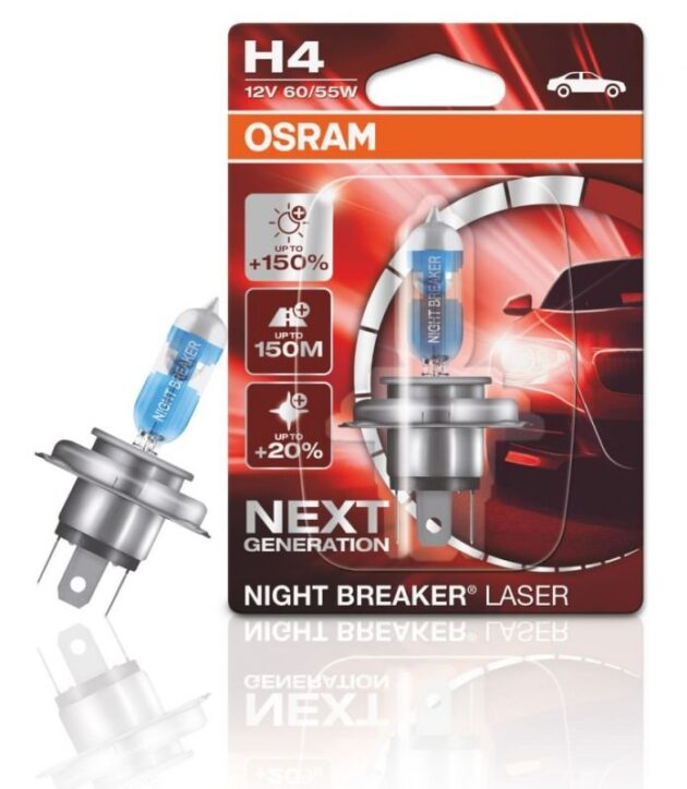 LED Kрушки Комплект от 2 броя Халогенна крушка за фар Osram H4 Night Breaker Laser Next Gen +150%,60/55W, 12V, P43T Joto Auto