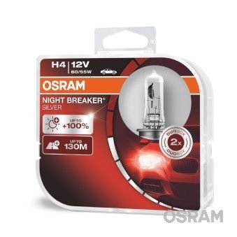LED Kрушки Комплект 2 халогенни крушки Osram H4 Night Breaker Silver +100%, 60/55W, 12V, P43T Joto Auto