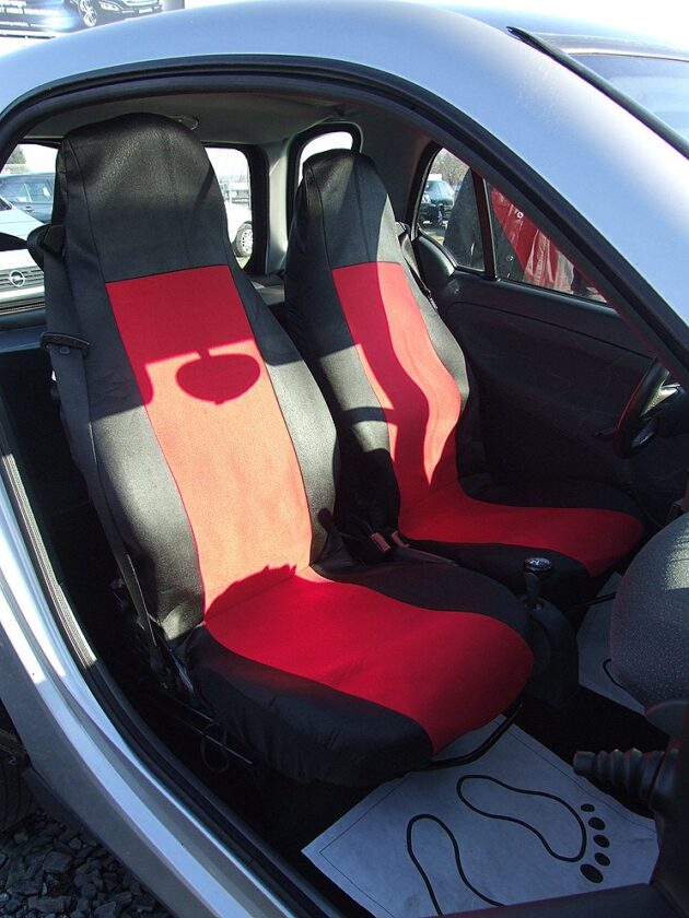 по Модели 1+1 Калъфи за предни седалки, тапицерия за автомобил Smart Fortwo Смарт Форту, текстил червено-черно Joto Auto